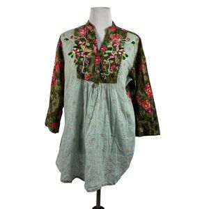 Antica Sartoria by Giacomo Cinque Embroidered Tunic Top Size XL Boho Floral Camo
